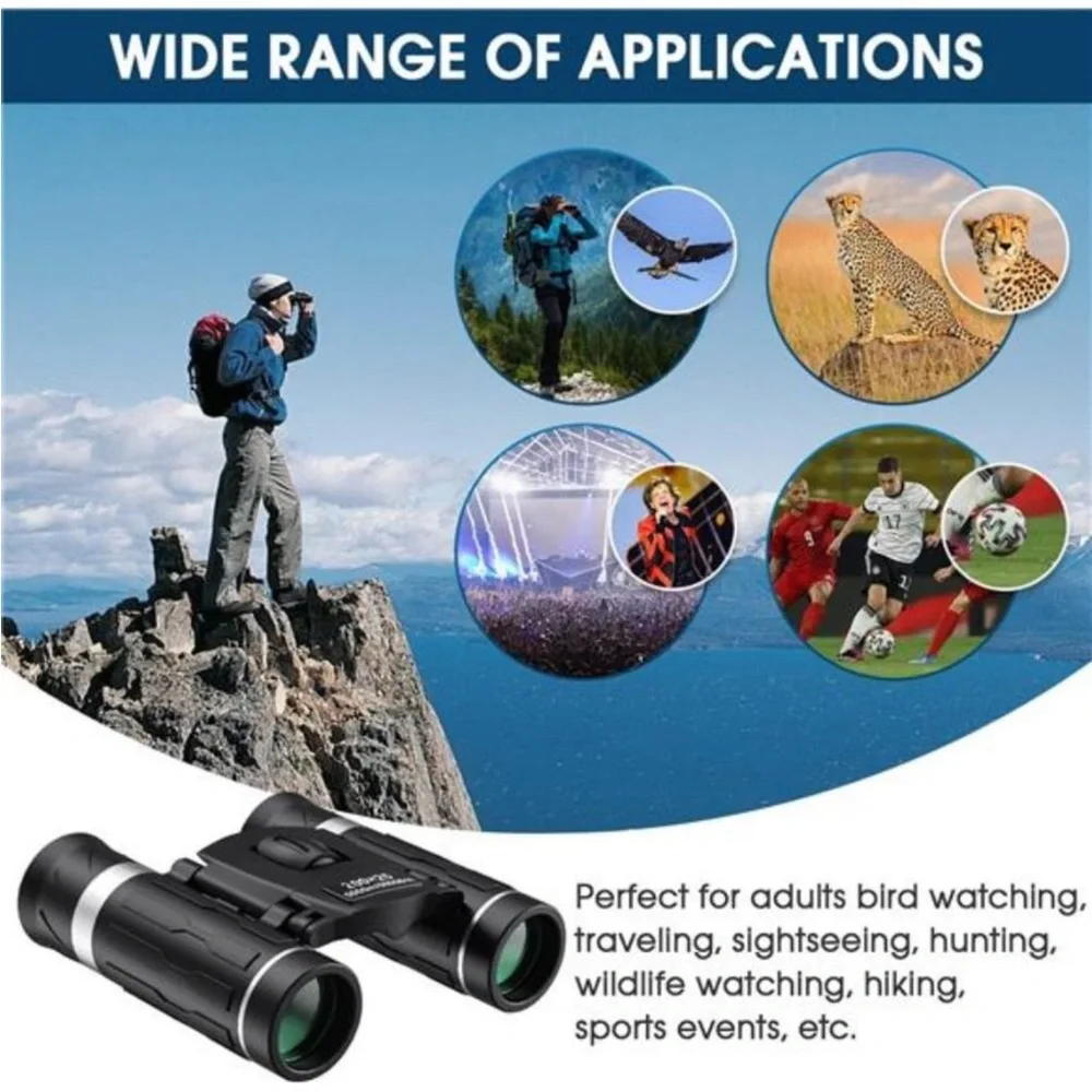 200x25 Compact Binoculars for Adults and Kids, High Powered Mini Pocket